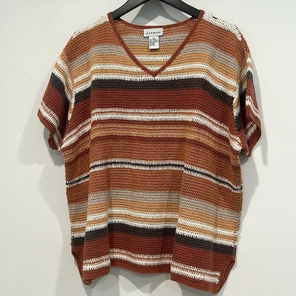 Avenue women’s plus size crochet open knit short sleeve top pumpkin spice 3X - Picture 8 of 8